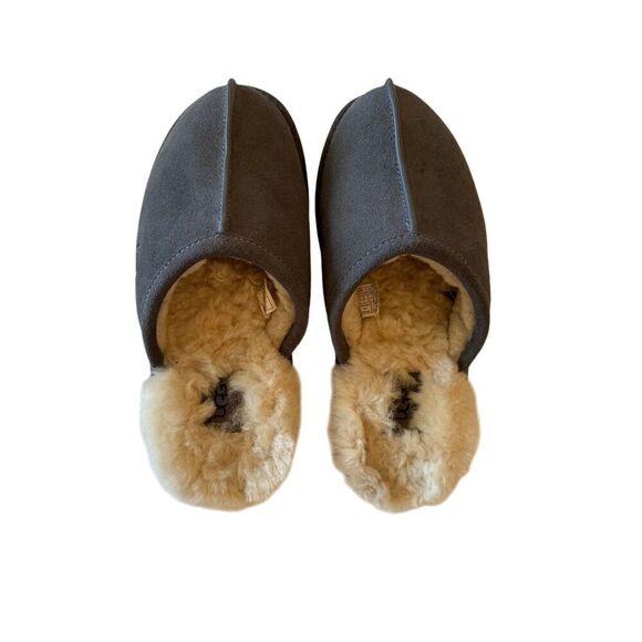 UGG Mens Gray Round Toe Sheepskin Suede Slip On Flat Slippers Size 9 main image 12